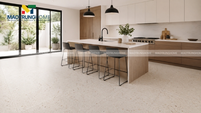 Gạch terrazzo bề mặt men matt giúp tăng độ bám khi di chuyển