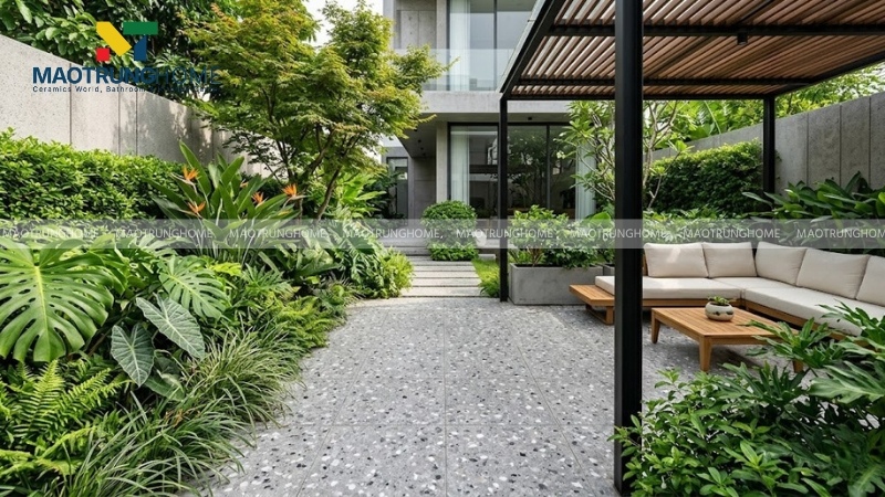 Gạch terrazzo nhám chống trượt lát sân vườn hiện đại
