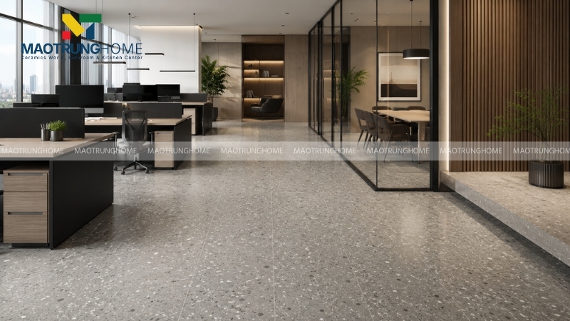 Gạch terrazzo màu xám phù hợp với khu vực văn phòng