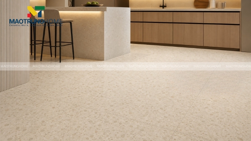 Mẫu terrazzo be và kem sáng ấm phù hợp nhà ở và khu bếp