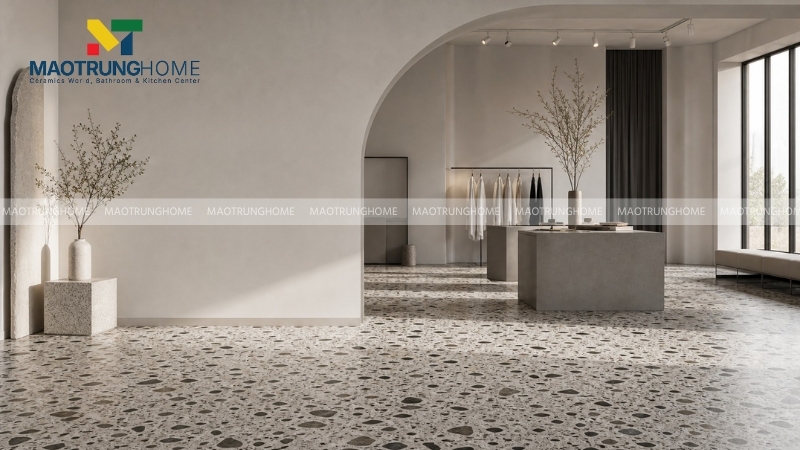 Mẫu terrazzo hạt lớn cho không gian thương mại dùng tốt khi cần tạo dấu ấn thẩm mỹ