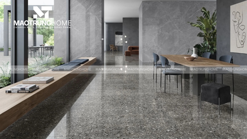 Mẫu terrazzo bóng tông đen và màu đậm (Mẫu 1)
