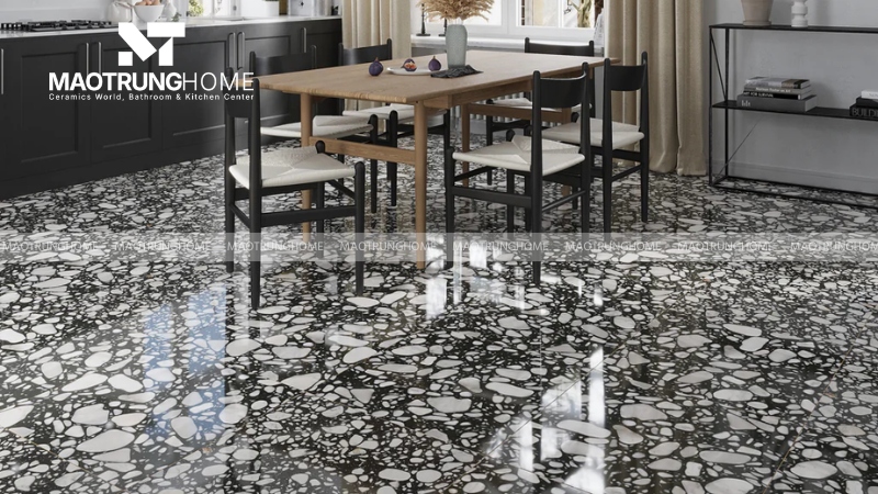 Mẫu terrazzo bóng tông đen và màu đậm (Mẫu 3)