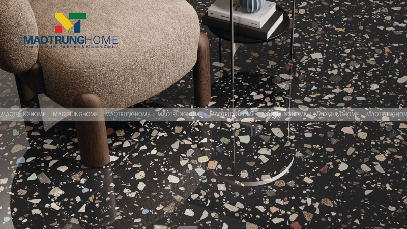 Mẫu terrazzo bóng tông đen và màu đậm (Mẫu 4)