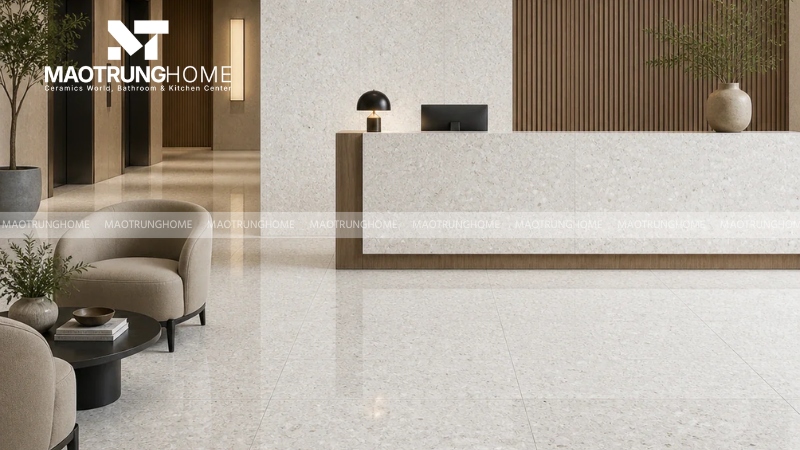 Mẫu terrazzo bóng tông trắng và kem (Mẫu 2)