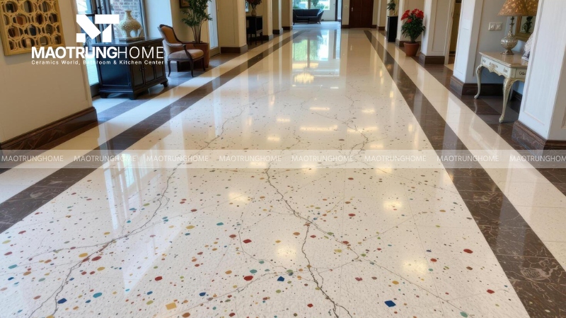 Mẫu terrazzo bóng tông trắng và kem (Mẫu 3)