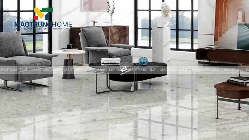 Mẫu terrazzo bóng tông trắng và kem (Mẫu 4)
