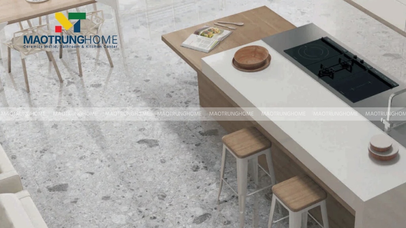 Mẫu terrazzo bóng tông xám và ghi (Mẫu 2)