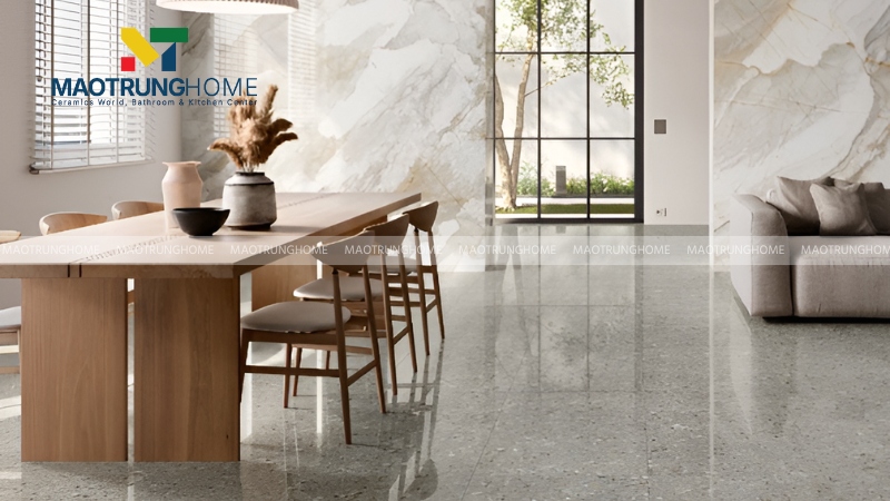Mẫu terrazzo bóng tông xám và ghi (Mẫu 4)