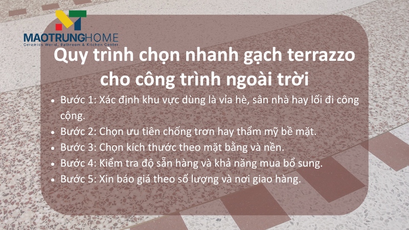 Quy trình chọn nhanh gạch terrazzo cho công trình ngoài trời