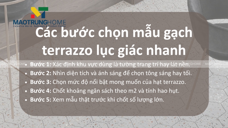 Các bước chọn mẫu gạch terrazzo lục giác nhanh
