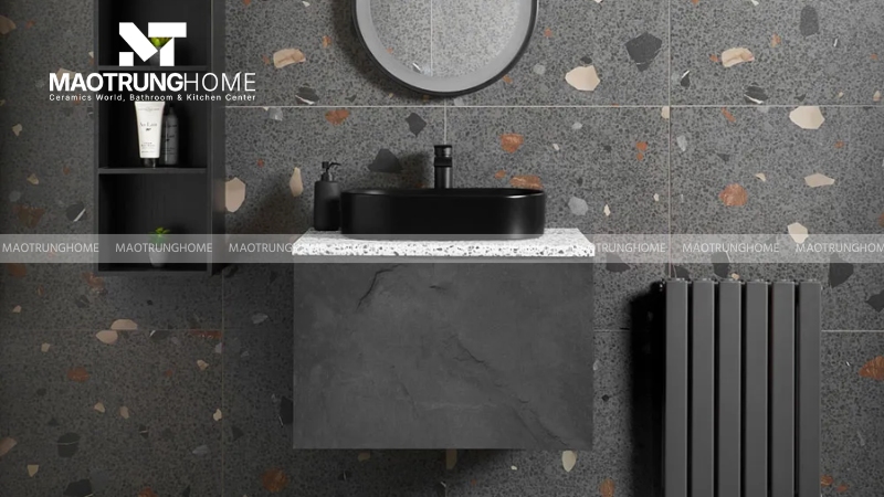 Mẫu terrazzo phối phụ kiện đen mờ cho nhà tắm cá tính (Mẫu 2)