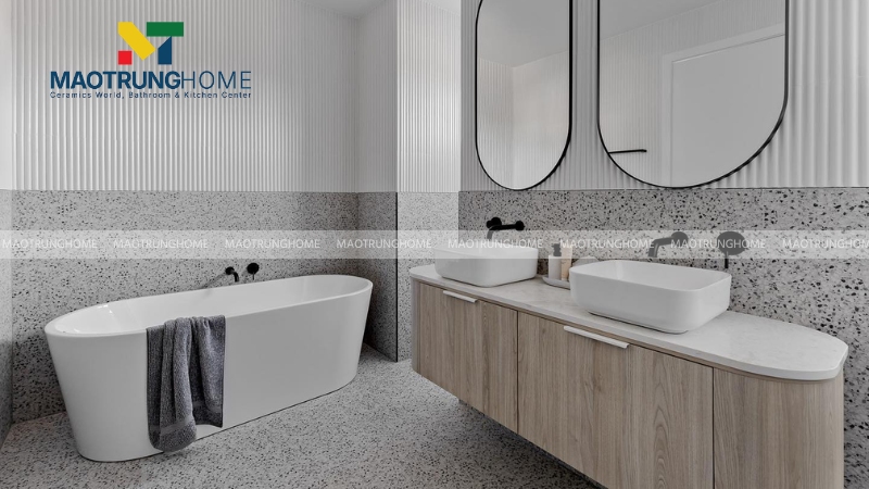Mẫu terrazzo xám đậm hoặc tương phản cao cho master bathroom (Mẫu 1)
