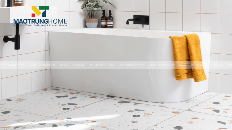 Mẫu terrazzo trắng - xám cho nhà tắm hiện đại, sáng và dễ phối (Mẫu 1)