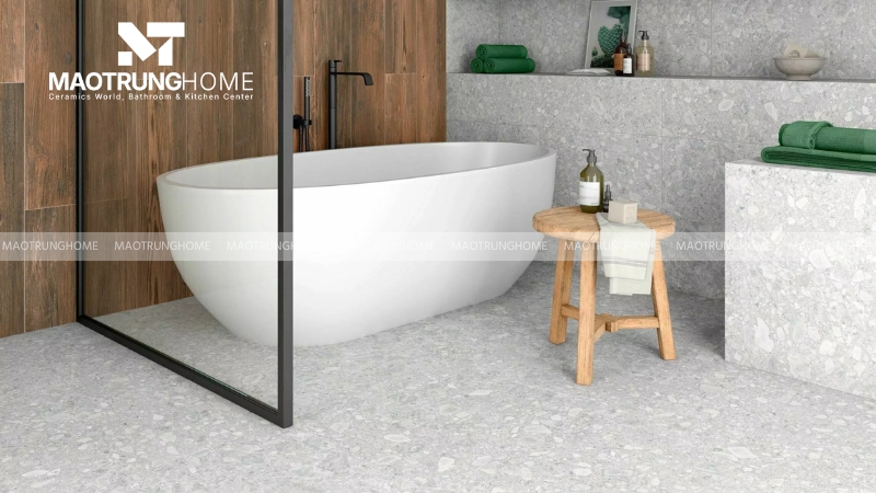 Mẫu terrazzo trắng - xám cho nhà tắm hiện đại, sáng và dễ phối (Mẫu 2)