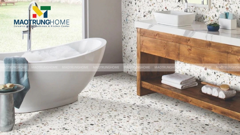 Mẫu terrazzo trắng - xám cho nhà tắm hiện đại, sáng và dễ phối (Mẫu 3)