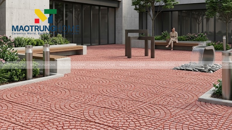 Mẫu gạch terrazzo rẻ quạt đỏ (Mẫu 2)
