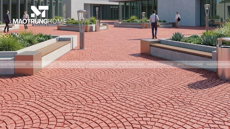 Mẫu gạch terrazzo rẻ quạt đỏ (Mẫu 3)