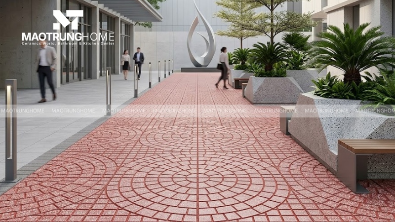 Mẫu gạch terrazzo rẻ quạt đỏ (Mẫu 4)