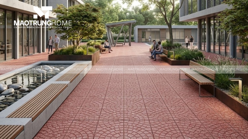 Mẫu gạch terrazzo rẻ quạt đỏ (Mẫu 5)