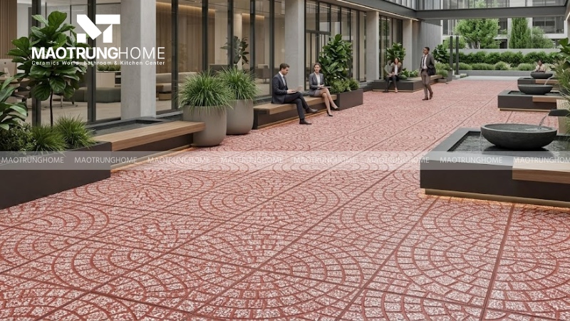 Mẫu gạch terrazzo rẻ quạt đỏ (Mẫu 6)