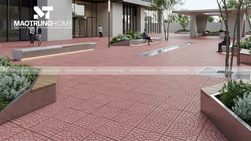 Mẫu gạch terrazzo rẻ quạt đỏ (Mẫu 7)
