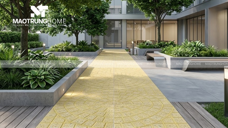 Mẫu gạch terrazzo rẻ quạt vàng/xanh (Mẫu 1)