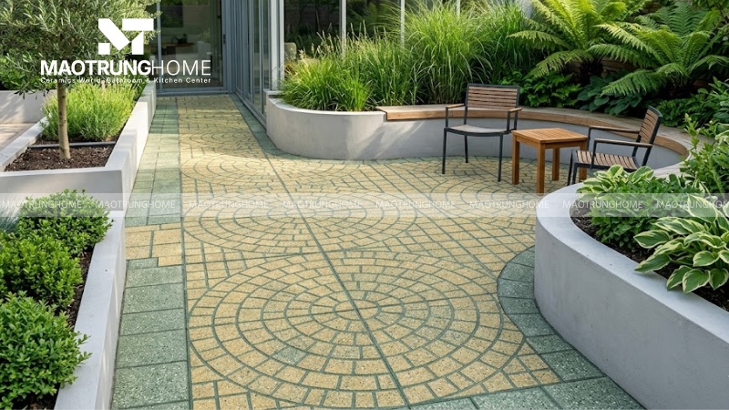 Mẫu gạch terrazzo rẻ quạt vàng/xanh (Mẫu 3)