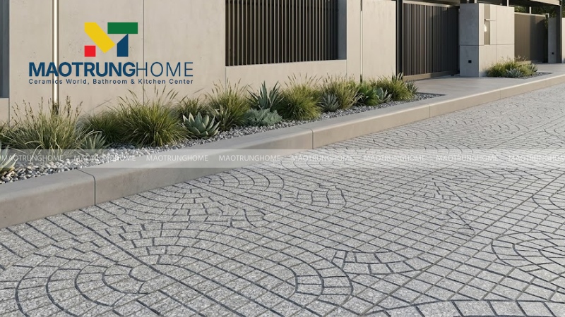 Mẫu gạch terrazzo rẻ quạt ghi/xám (Mẫu 1)