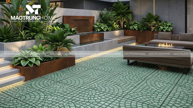 Mẫu gạch terrazzo rẻ quạt vàng/xanh (Mẫu 6)