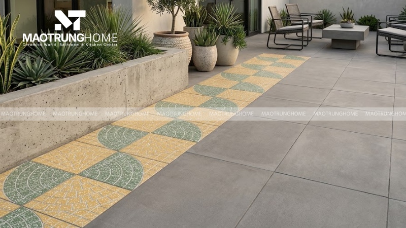 Mẫu gạch terrazzo rẻ quạt vàng/xanh (Mẫu 7)
