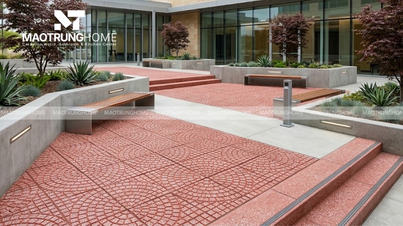 Mẫu gạch terrazzo rẻ quạt đỏ (Mẫu 1)