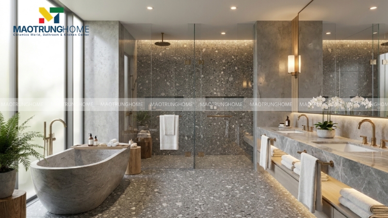 Tông xám đậm cùng hạt nổi giúp che bụi, vết bẩn tốt hơn