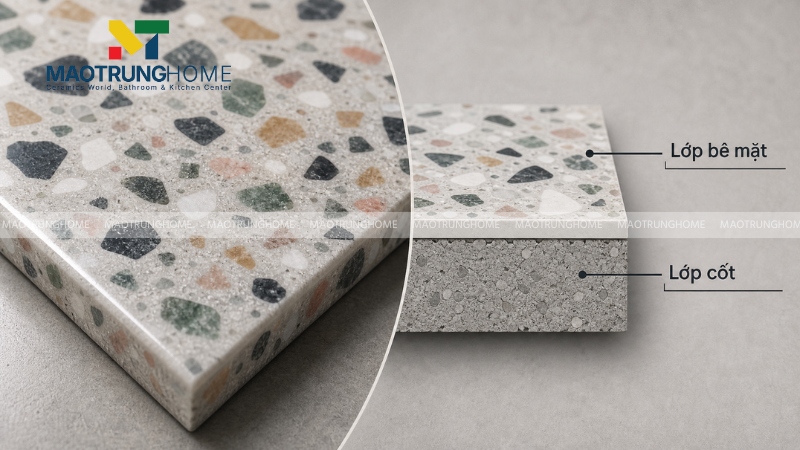 Cấu tạo 2 lớp và nguyên liệu chính của gạch terrazzo