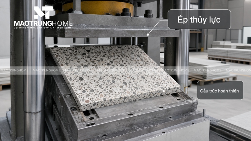 Ép rung hoặc ép thủy lực tạo hình viên gạch