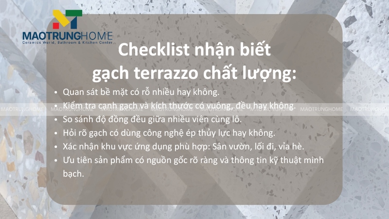 Checklist nhận biết gạch terrazzo chất lượng