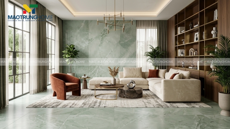 Mẫu gạch xanh mint vân đá nhẹ